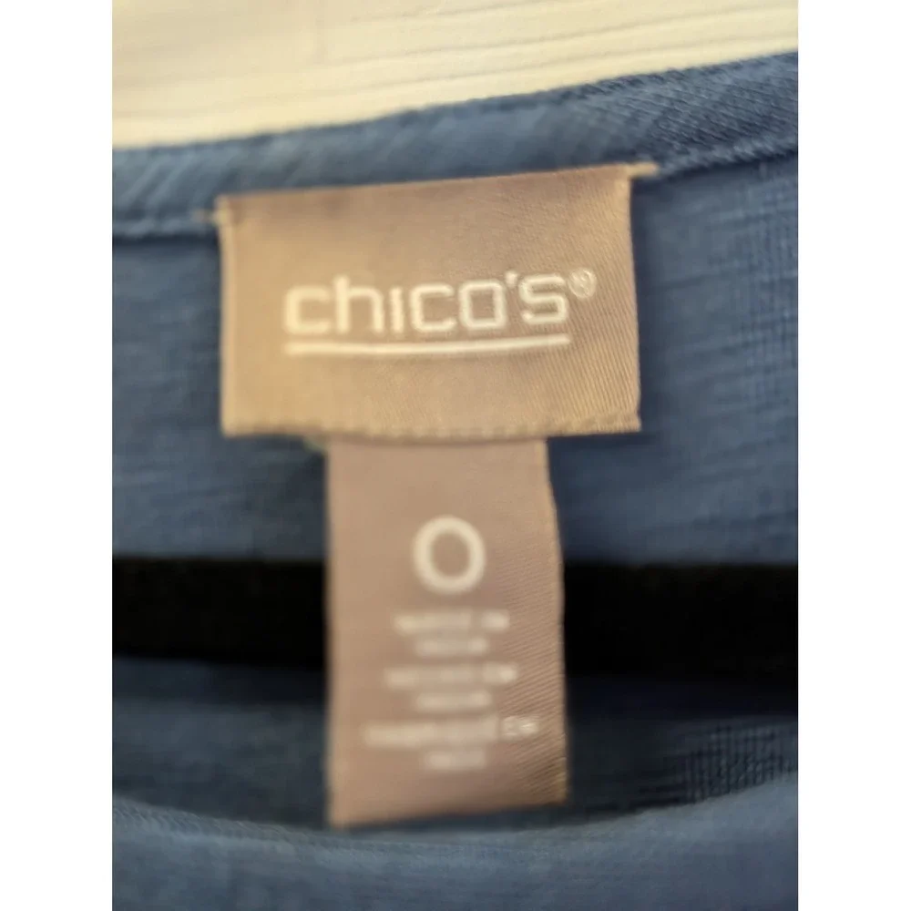 Chicos Slate Blue Slub Knit Short Sleeve Pocket Midi T-Shirt Dress Size 0 XS S